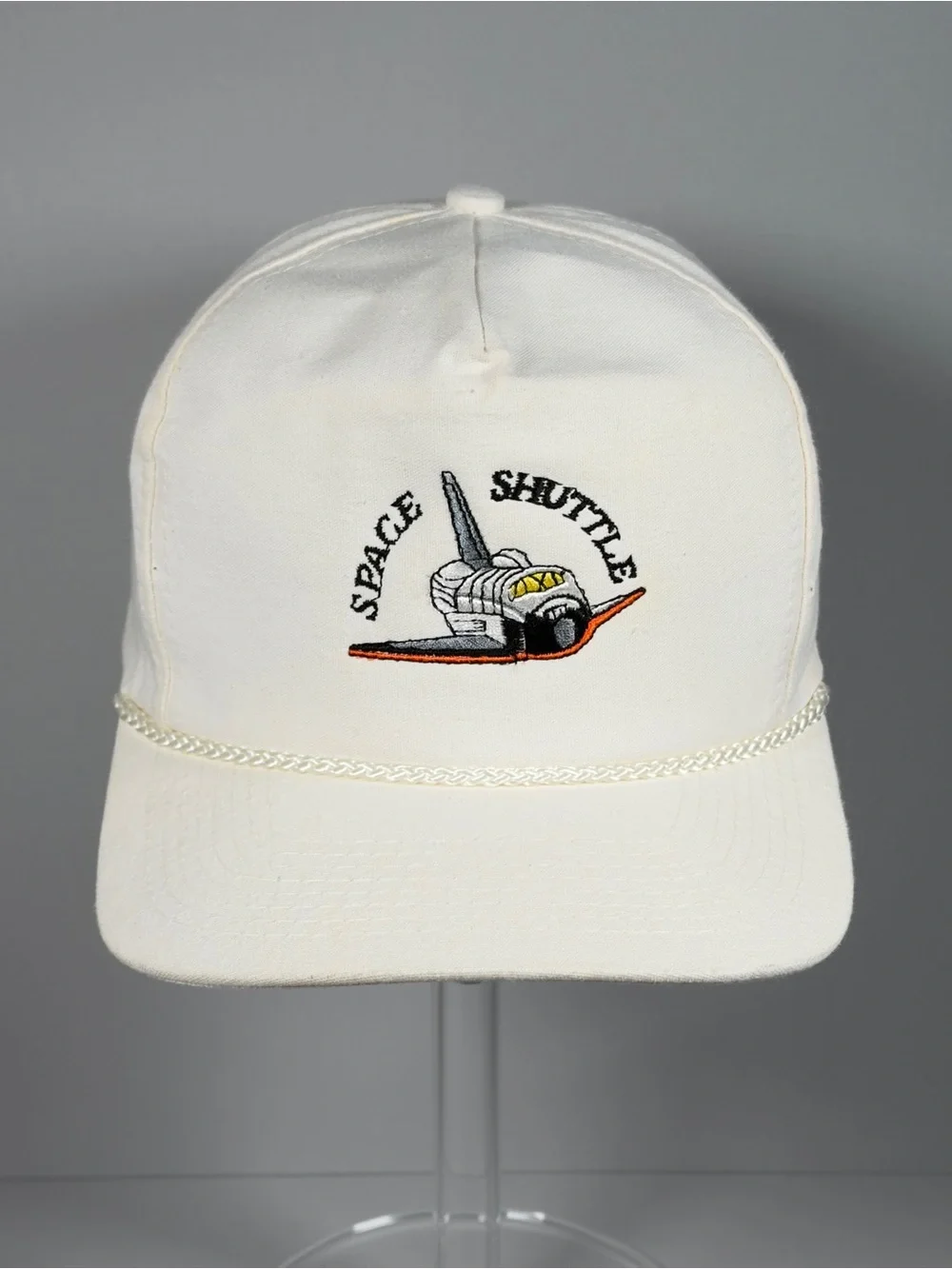 Vintage Space Shuttle NASA Rope Hat Snapback Cap Cream White ATT 90s 5 Panel